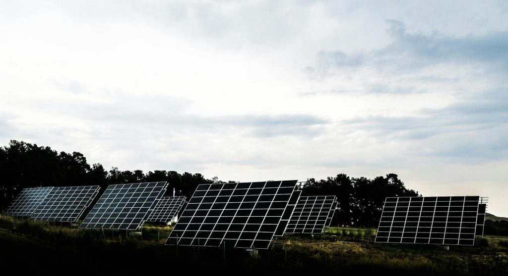 solar panels on a cloudy day